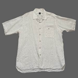 Ike Behar Linen Printed Button Shirt Men’s L Cream Tan EUC Made in Canada